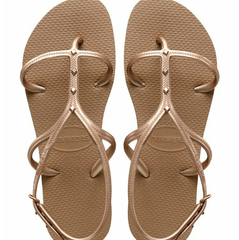 Rose gold havaianas flip flops sz 9/10